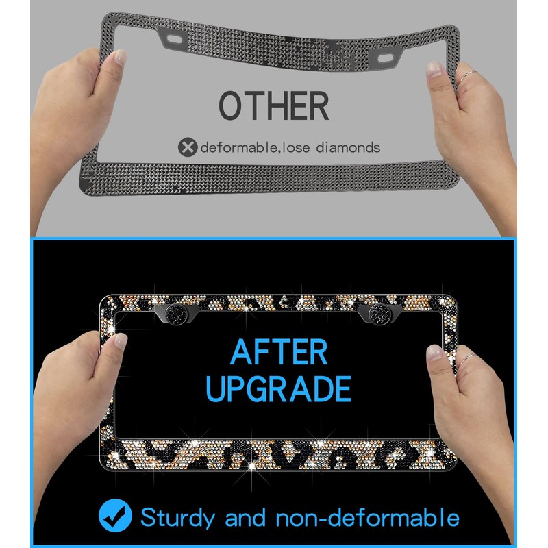 Mulixis Leopard Bedazzled License Plate Frames for Women Diamond License