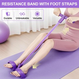 Upgraded 21 Fitness Resistance Bands-4 Tube Pedal Resistance Band, Elastic Yoga Pedal Puller Stretch Band for Exercise, AB Training Auxiliary Device Sit Up Exercise Equipment for Women Men (Blue)