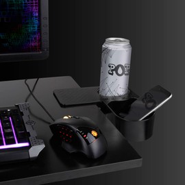 ENHANCE Clip On Desk Cup Holder - Desktop Organizer Clamp, Water Bottle Holder, Remote Holder - Home Office Desk Accessories - Drink & Food Storage with Metal Spring - Holds Phones, Office Supplies