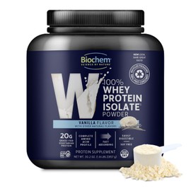 Biochem Whey Protein Isolate Powder - Vanilla Flavor, 20 Grams per Serving, Sourced from Grass Fed Cows, Non-GMO, Vegetarian, Supports Muscle Mass & Performance