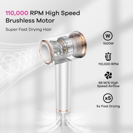 Hair Dryer, 110000 RPM High-Speed Blow Dryer 500 Millions Negative Ionic Care Hair Dryer for Fast Drying, 4 Temps/2 Speeds Lightweight Hairdryer with Magnetic Nozzle for Home Travel Women Man
