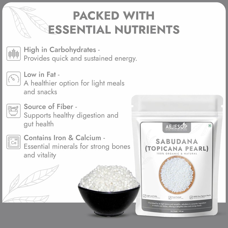 AEJESOP Organic Sabudana, Sago(Topicana Pearl), 7oz(200g)