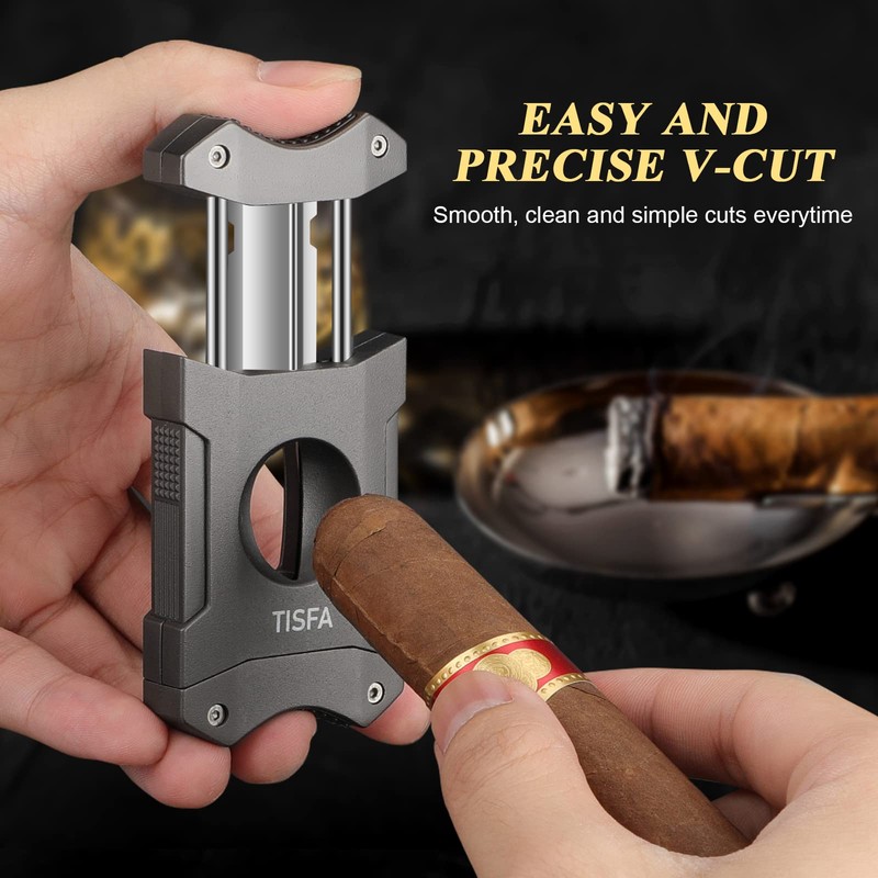 TISFA Cigar Cutter V-Cut, Stainless Steel Guillotine Sharp Cut Blade