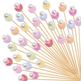 100PCS Fancy Toothpicks for Appetizers, 4.7 Inch Pearl Flower Skewers for Appetizers, Cocktail Picks for Drinks, Sandwich Fruit Charcuterie Party Decorations