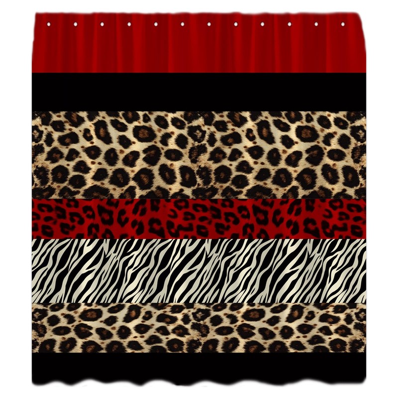 QSSMQS Leopard Print Shower Curtain Red Black Brown Cheetah Geometric