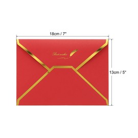PATIKIL V Flap Envelopes, 10 Pack 7 x 5'' Luxury Style Gold Border Greeting Card Envelope for Invitations Weddings, Red