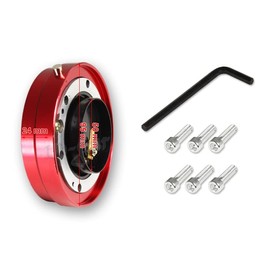 HYPERSPEED Universal JDM Style Aluminum 6-Hole Steering Wheel 1" Thin Quick Release Short Adapter Kit Hub Removable Release Connector, Car Mods Interior Accessories Replacement Parts Assembly (Red)