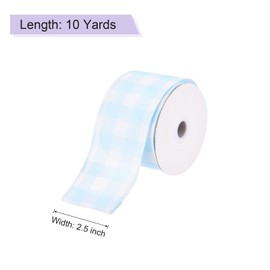 MECCANIXITY Light Blue Checkered Ribbon,2.5 Inch x 10 Yards Wired Edge Gingham Ribbon Farmhouse Plaid Ribbon for Gift Wrapping, DIY, Christmas Decoration and Bows Craft