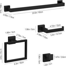 Toptowel 10-PCS 23.6inch Bathroom Towel Bar Set,Include 2pcs 23.6" Towel Holder,2pcs Hand Towel Ring,2pcs Toilet Paper Holder,4pcs Robe Hook-Matte Black