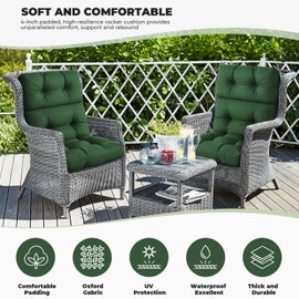 DANGHOOGY Outdoor/Indoor High Back Chair Cushion, 2 Pack Waterproof Outdoor Rocking Chair Cushion with Ties, Tufted Replacement Seat Cushions for Outdoor Furniture, Green