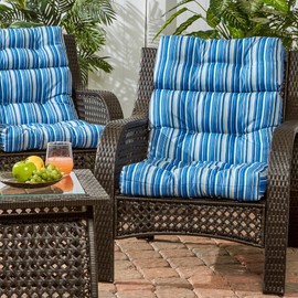 Greendale Home Fashions Greendale Home Fashions Outdoor 44 x 22-inch High Back Chair Cushion, Set of 2, Steel Blue Stripe 2 Count