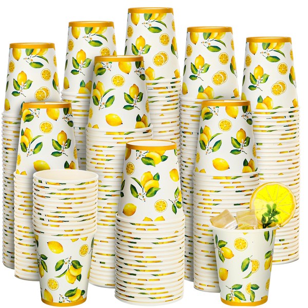 100 Pcs Lemon Cups Paper 8 oz Paper Cups Cartoon Disposable Paper Cups Bathroom Mouthwash Drinking Disposable Cups for Summer Party Picnics Barbecues Traveling Hot Cold Beverage Coffee Water Juice