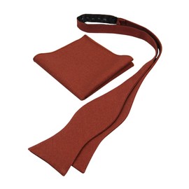 Mens Solid Linen Self Tie Bow Ties and Pocket Square Set (Cinnamon)