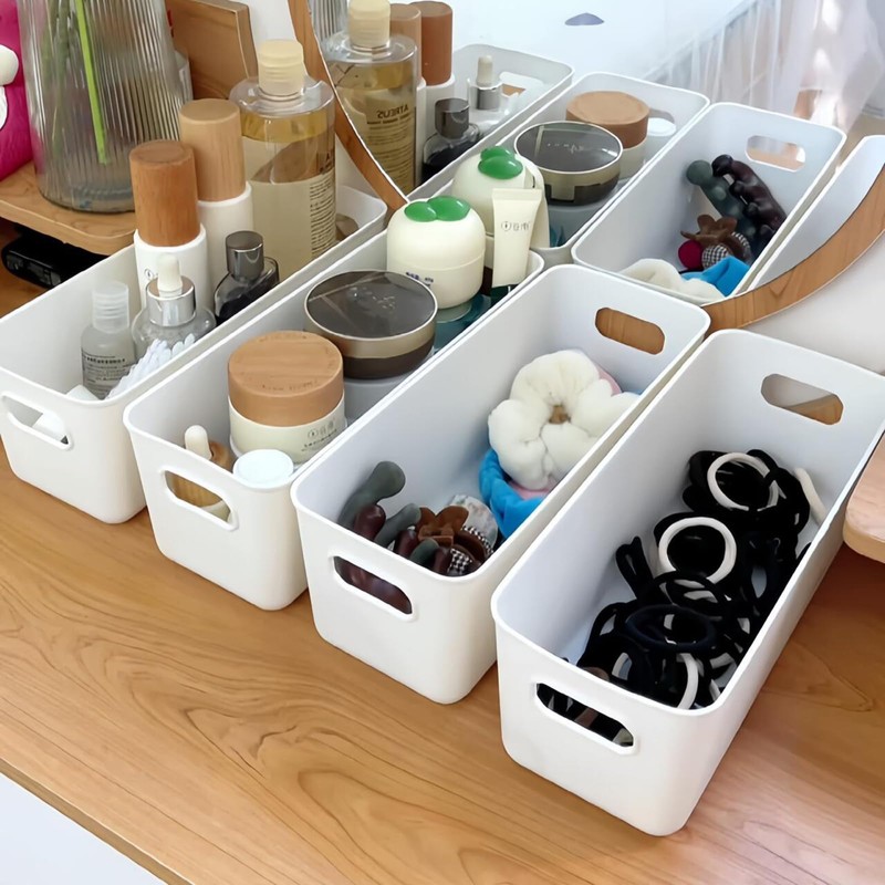 JinPhon Set of 5 Plastic Storage Boxes (10×28×9.5cm) - White