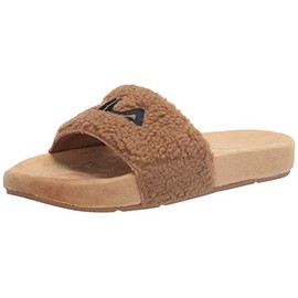 Fila Women's Fuzzy Slide Sandal, Beige Navy Red, 6