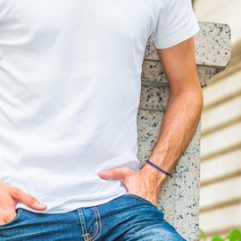 COAI Men's Genuine Leather Bracelet with Natural Stone Beads, Stone, Lapis Lazuli