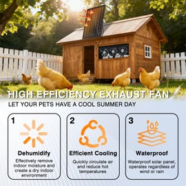 Solar Exhaust Fan,25W Solar Fan for Chicken Coop,Shed,Greenhouse & Attic Ventilation Cooling, Easy Installation,3500RPM,18FT Cord,IP67 Waterproof Solar Powered 3 Fan Kit