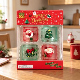 Christmas Mini Squishy Cube 4-Pack for Fidget Play – Squeezable Holiday Toy Set for Stocking Stuffers and Gift Giving