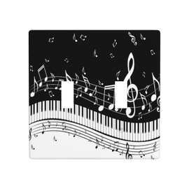 Moslion Piano Music Note Double Toggle Wall Switch Covers Musical Instrument Black White Key 2-Gang Wall Plate Outlet Plug Covers Light For Kitchen Home Bathroom