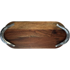 Mountain Woods Serving Tray with Unique Metal Handles | Best Serving for Salads, Pasta and Dips | Decorative Tray - 21.5”x 9" x 2.5”