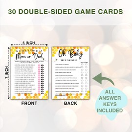 Honey Bee Baby Shower Games, Double-Sided Games Guess Who Mom or Dad & Oh Baby True or False Game(30-Pack) with 1 Answer Card, Honeycomb Baby Gender Reveal Party Decoration Supplies(5"x7")-game-I08