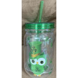 Celebrate It ST.PATRICKS DAY BEER/DRINK TUMBLER W/STRAW & LID OWL SHAMROCKS FESTIVE FUN!!