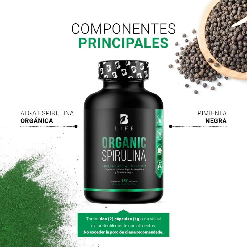 Espirulina Organica De 150 Cáps 500mg Alga Spirulina. B Life