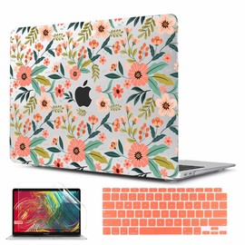 TWOLSKOO Case for MacBook Air 13 inch 2020 2019 2018 Release A2337 M1 A2179 A1932, Hard Shell Case & Keyboard Cover & Screen Protector Compatible with New MacBook Air 13 Retina, Seamless Flowers