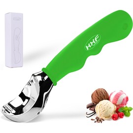 KXF Stainless Steel Ice Cream Scoop with Non-Slip Rubber Grip Heavy Duty Ice Cream Spoon Sturdy Icecream Scooper Cookie Fruit Scoop for Cookie Dough, Mash Potatoes, Melon Balls, Dishwasher Safe(Green)
