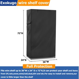 Exokugo Wire Shelf Cover,600D Heavy Duty 100% Waterproof Shelf Covers for Wire Shelving,Outdoor Storage Shelves Cover for Metal Rack,36" W x 24" D x 72" H,Black
