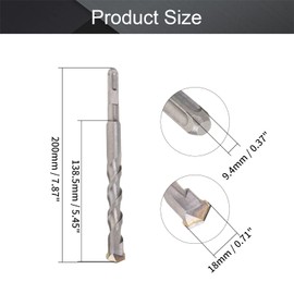 Utoolmart Masonry Drill Bit 18mm x 200mm Carbide Tipped Rotary Hammer Bit Square Shank for Impact Drill 1Pcs
