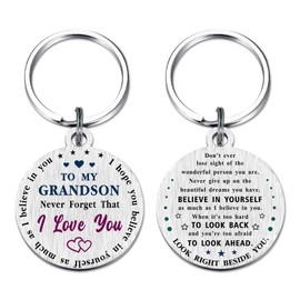 Viayen Grandson Gifts - Gifts for Grandson Birthday Keyring - Grandson Father's Day Graduation Easter Gifts