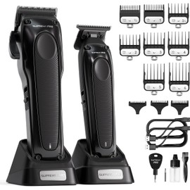 SUPRENT PRO-Cortadora de cabello profesional para hombres - Cuchilla desmontable con motor compensador de potencia - Juego de recortadora de cabello inalámbrica para barberos con base de carga - Premi