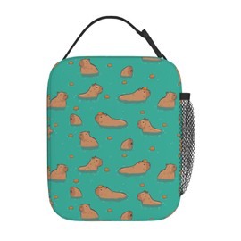 DORKEIXIA Cute Capybara Play Eat Food Capybaras In The Water Insulated Lunch Bag Portable Reusable Zipper Lunch Box For Men Women Work Picnic Travel Camping