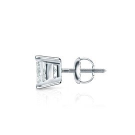 14k White Gold Men Princess Diamond Simulated Cubic Zirconia SINGLE STUD Earring 4Prong(3/4ct,Excellent Quality)