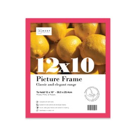 Almost Frameless 12x10 Bright Pink Picture Frame 12"x10"(30.5x25.4cm) Poster, Photo, Artwork, or Print. Thin Edge Slim Frame Portrait and Landscape Display with Wall Hooks