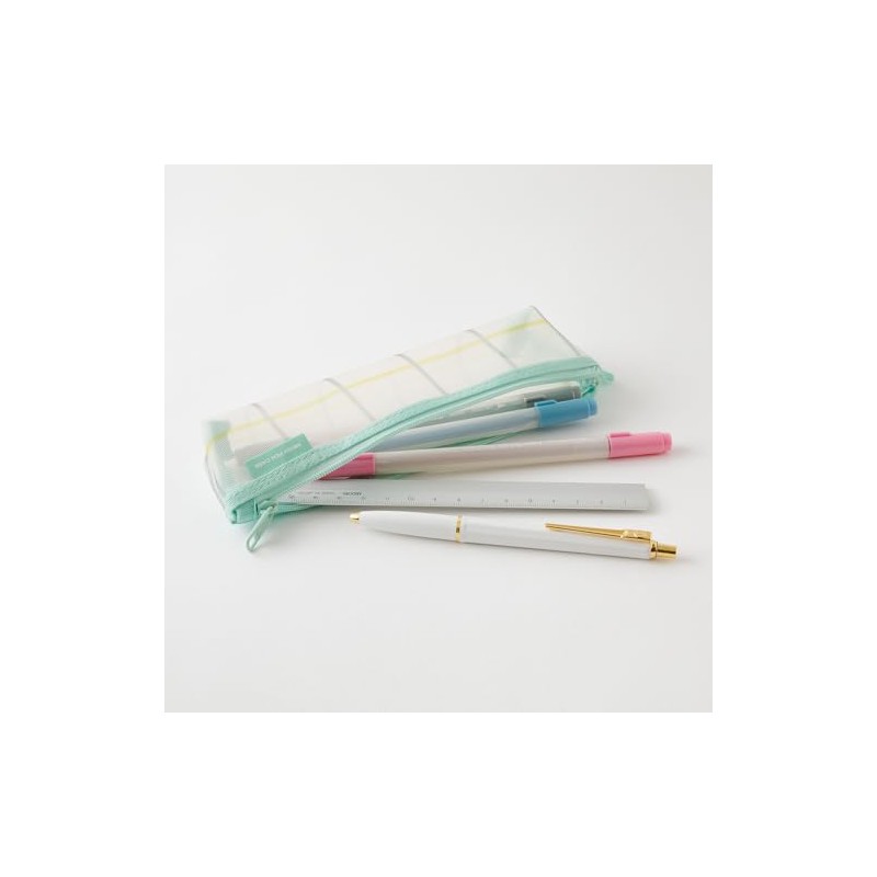 Midori 41846006 Pen Case, Mesh, Checkered Pattern, Green