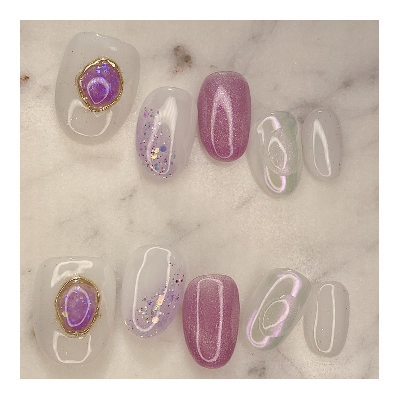 [Handmade Nail Tips] Winter on Janef's fingertips Sparkly Jamstone Nails