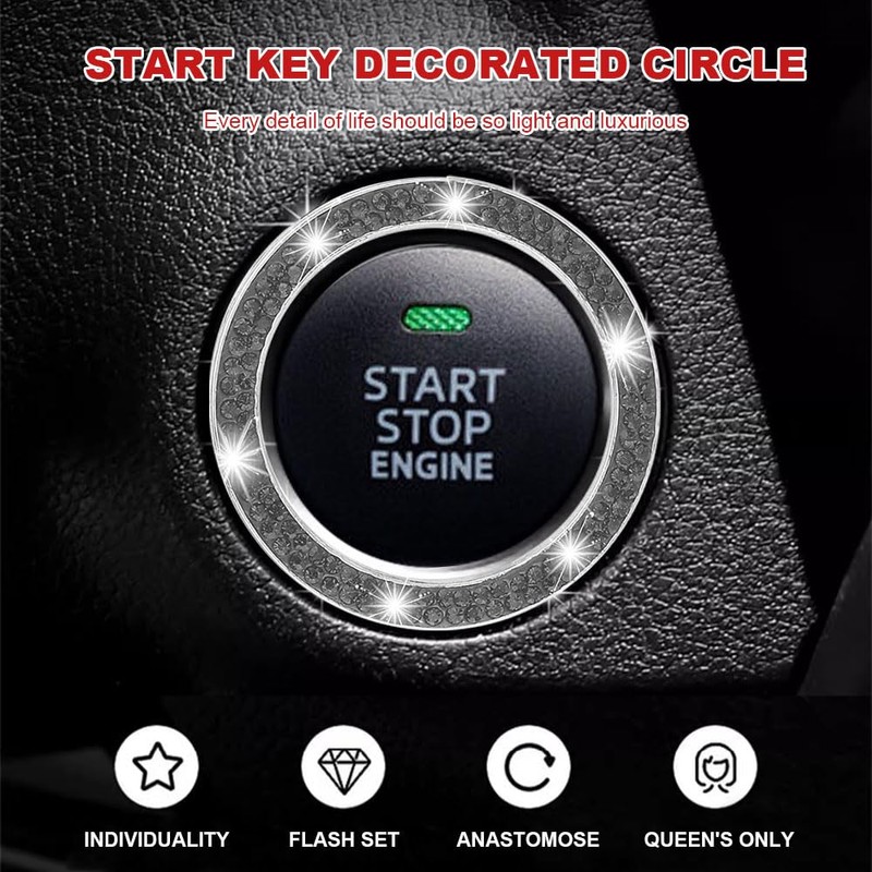 PACLVIO 2PCS Car Bling Crystal Rhinestone Engine Start Ring Decals,