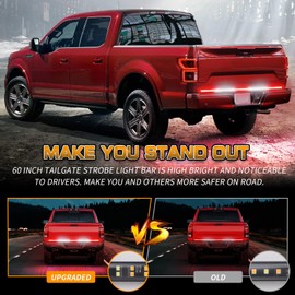 XRIDONSEN 60 inch Truck Tailgate Emergency Lights Strip 360 LED Rear Window Red White Strobe Firefighter Lights Warning Hazard Safety First Responder for Vehicles Trucks Pickup POV