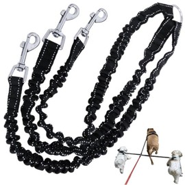 3 Way Dog Leash Coupler, Heavy Duty No Pull Multiple Double Tangle Free Trio Nylon Bungee Cord Stretchy Durable Pups Lead for Small Medium Dogs Training Walking Dog Puppy