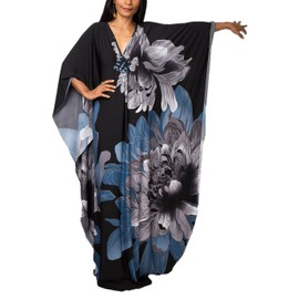 Eddoyee Loose Batwing Sleeve Caftan Cover Ups for Swimwear Women V Neck Floral Print beach kaftan Dress