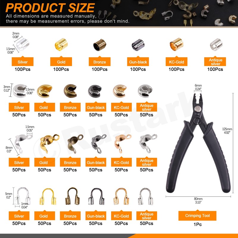 Rustark 1501Pcs Crimp Beads Covers with Bead Crimping Pliers Tool