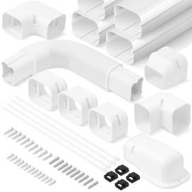 Della 3" 15.5 Ft Mini Split Line Set Cover with Flexible Duct, Decorative PVC Lineset Cover Kit, Paintable for Air Conditioner, Central AC, HAVC & Heat Pumps Systems Tubing Cover, White