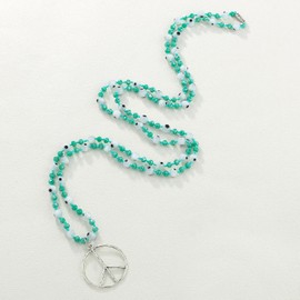 KELITCH Evil Eye Crystal Necklace for Women Peace Sign Pendant Necklace Long Beads Necklace, Nylon bead, Pearl
