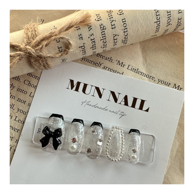 Twinkle Ribbon Nail Tip - Round / 트윙클 리본 네일팁