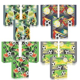 Pineraap 12 Pack Soccer Party Favors Bags with Handles, Medium Size 12.6x10.2x3.9 Inch, Sports Theme Soccer Treat Candy Goodie Bags with Gold Foil for Sports Theme Party Baby Shower Birthday