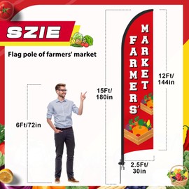 CroBlissful 15 ft Farmers Market Advertising Feather Flag with Pole and Ground Stake, Fresh Produce Farmers Market Swooper Flag Banner Decor for Fruits Vegetables Fresh Produce Food Business Stands