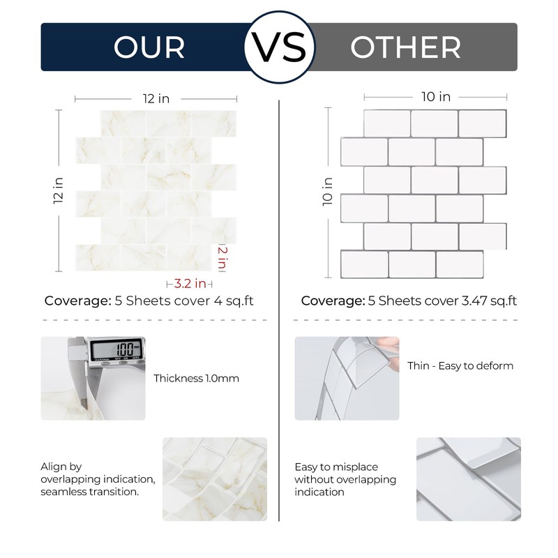 FunStick Marble Subway Tile Peel and Stick Backsplash for Kitchen