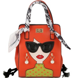 Novelty Unique 3D Lady Face PU Leather Top Handle Satchel Handbags for Women Funky Tote Purse Hobo Crossbody Shoulder bags (Scarf Orange)